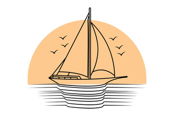 Sailboat icon continuous one line drawing and minimalist style isolate outline illustration