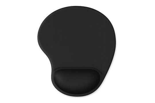 Black ergonomic mouse pad resting on transparent background