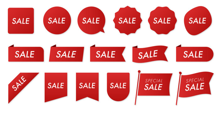 赤いセールラベル・フラグ・バッジのアイコンセット(キャンペーン SALE DISCOUT Template banner shopping badges)
