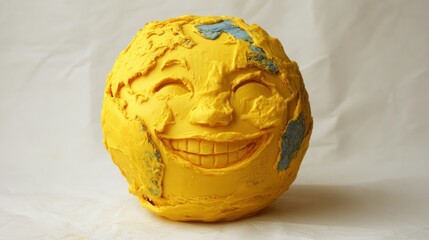 Yellow globe with happy face, continents