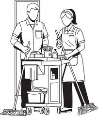 man and woman janitor