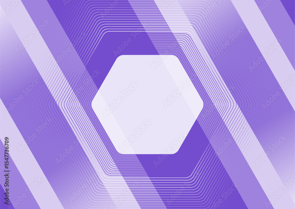 Poster Linear hexagonal shapes on the violet striped minimal background. Geometric abstract vector design