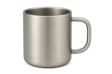 Realistic metal steel mug on transparent background