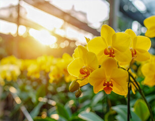 yellow orchids with blur garden background