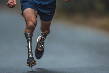 Close-up of person with prosthetic leg walking on court during sunset, highlighting resilience and strength in athletic pursuit