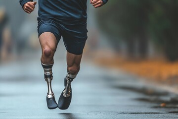 Close-up of person with prosthetic leg walking on court during sunset, highlighting resilience and strength in athletic pursuit