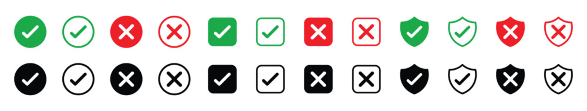 Check mark icon  set. Check box icon with right and wrong buttons and yes or no checkmark icons in green tick box and red cross. vector illustration . 