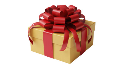 Obraz premium Isolated Gold Gift Box with Red Ribbon