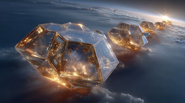 Orbital Solar Farm Prismatic Light Refraction Hexagonal Mirrors Deep Space