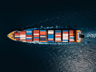 shipping logistic cargo container ship carrying in black sea import export goods and distributing...