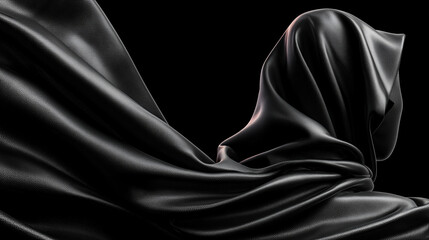 Elegant Flowing Black Fabric with Soft and Smooth Texture Details