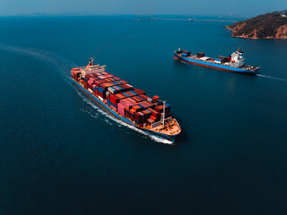 Obraz na płótnie Canvas shipping logistic cargo container ship import export goods and distributing products to dealer and consumers across worldwide by container ship business and industry transportation