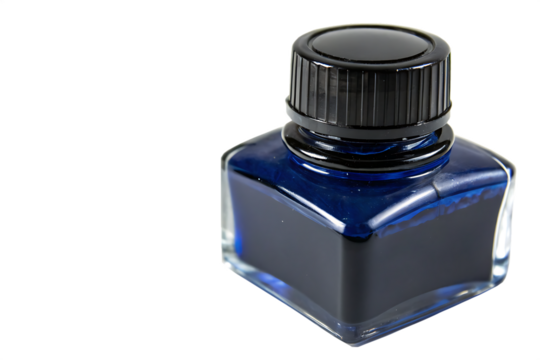  blue ink bottle with-a-black-cap   isolated on white background png, ai generated