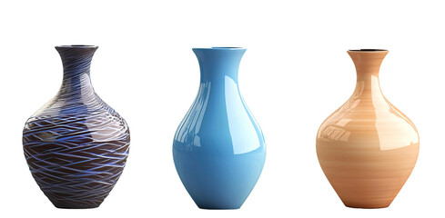 Set of three different vases. Each element is separately isolated on white
