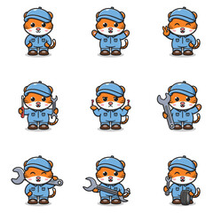 Vector Illustration of Tiger Mechanic Cartoon Character. Mechanic Character Vector Illustration. Tiger Character animal. Mechanic Mascot.