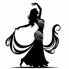 Silhouette of a graceful belly dancer, oriental art of dance