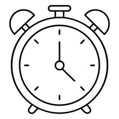 Alarm Clock Line Art – Black and White Timepiece with Twin Bells
