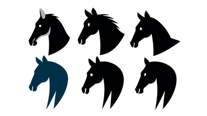Horse head in multiple styles Silhouette on white background
