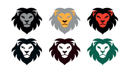 Lion head in multiple styles â€” Silhouette on white background