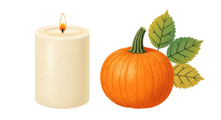Isolated Candle Pumpkin Leaves Autumn Decor