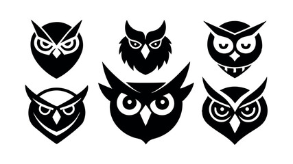 Set silhouette vector icon of owl on white background
