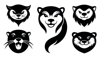 Set of wild animal heads in cartoon vector style featuring lions and other mammals