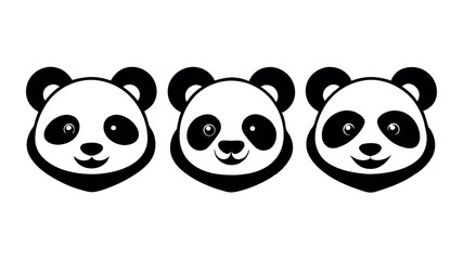Panda head in multiple styles â€” Silhouette on white background
