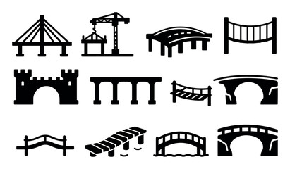 Fototapeta premium Bridge and architecture solid icon set. infrastructure and construction icons