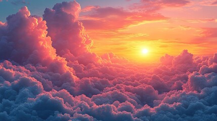 Radiant Cumulus Clouds at Sunset Over a Forest Horizon