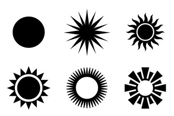 Fototapeta premium Six Circular Sunburst Designs Geometric Shapes Isolated on Black circle