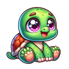 Adorable Baby Turtle: A charming illustration of a baby turtle with big, expressive eyes and a bright smile. This cute reptile is perfect for children's books, websites.