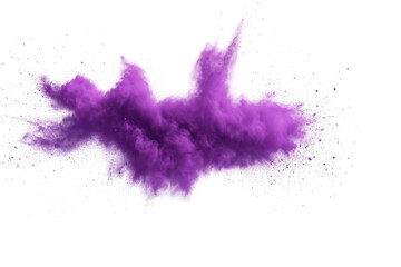 Purple violet pigment powder explosion isolated on white background. Ideal for festivals, advertising, and artistic design projects.