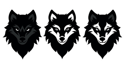Fox head in multiple styles â€” Silhouette on white background
