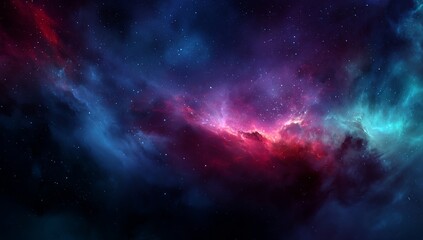 Naklejka premium Cosmic Symphony A Vibrant Nebula Painting the Night Sky with Hues of Blue, Purple, and Red