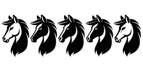 Set Of horse head silhouette illustration on white backgroud
