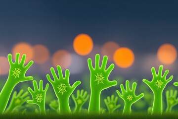Glowing Green Hands Reaching From Grass at Night