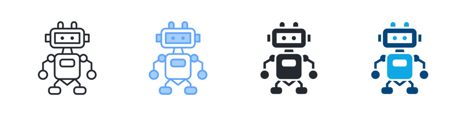 Fototapeta premium Robot Icon Set Multiple Style. Designed In Outline, Blue, Glyph, Dual Tone