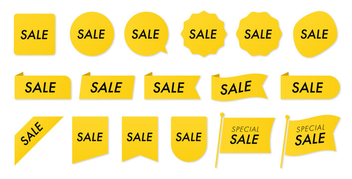 黄色のセールラベル・フラグ・バッジのアイコンセット(キャンペーン SALE DISCOUT Template banner shopping badges)