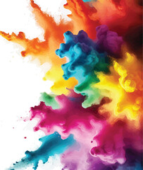 Colorful rainbow holi paint color powder explosion isolated white wide panorama.Colorful mixed rainbow powder explosion isolated on white background. Colorful ink powder splashes on white background.
