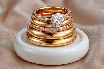 Wedding bands in stacked gold style high resolution picture