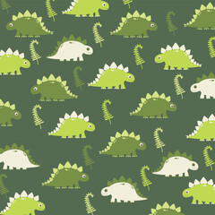 green cute vector seamless illustration design of dinosaur stegosaurus for full print kids apparel