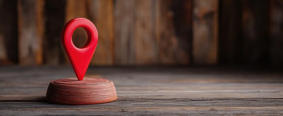 The Red Location Marker on a Wooden Base for Navigation and Mapping