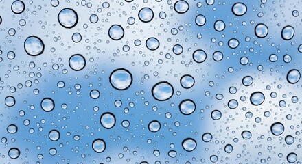 Macro Photography of Water Droplets on Glass Surface Abstract Blue Texture