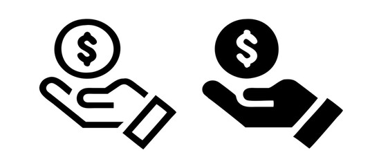 Save money icon. Money in hand, salary symbol. Flat and line icons. Vector