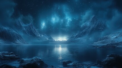 Naklejka premium Mystic Moonrise Over the Dark Fjord