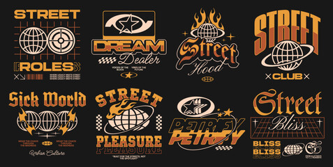 Streetwear logo set. Urban typography t-shirt design bundle, Minimalist typography graphic collection. Streetwear vector set, vector urban graphic © Mad Skull Graphic
