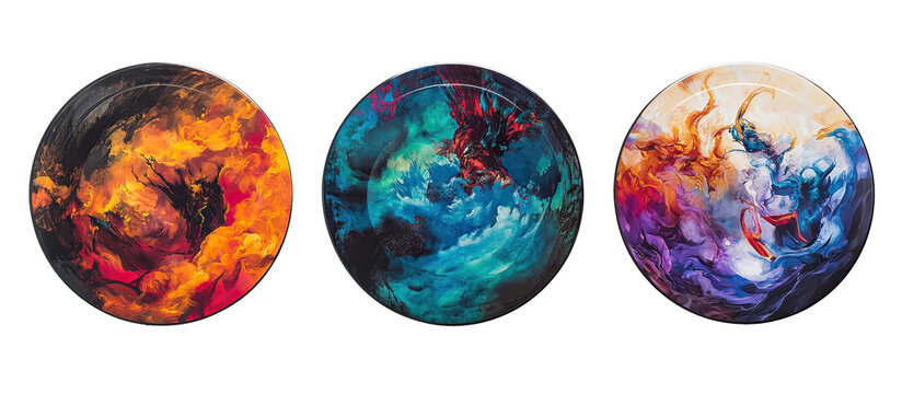 Vibrant and Colorful Abstract Cosmic Plates for Imaginative and Modern Interior Spaces