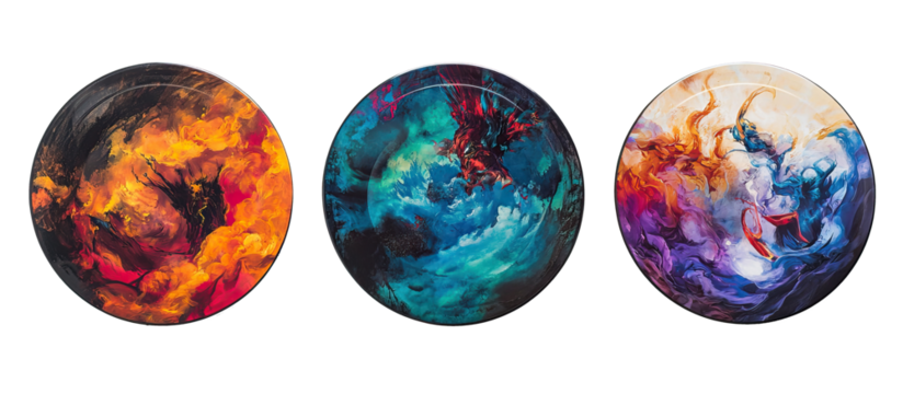 Vibrant and Colorful Abstract Cosmic Plates for Imaginative and Modern Interior Spaces