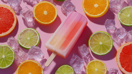 Summer wallpaper backgroung popcicle with oranges, lemons, and limes on ice generative ai