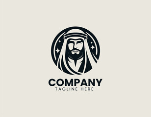 Arabian man silhouette wearing keffiyeh depicted within circular emblem conveying dignified cultural identity